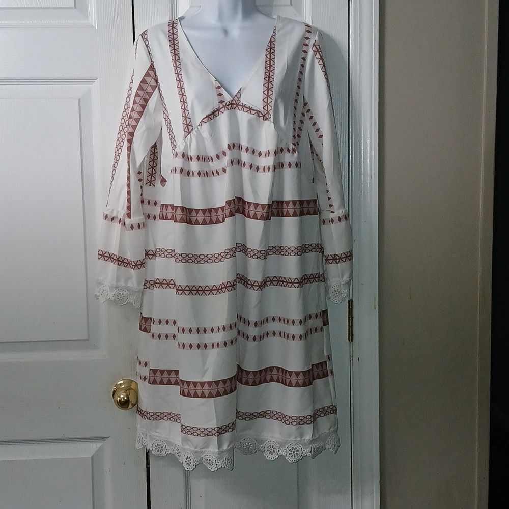Boho Chic V-neck lace trim versatile western look mini dress Sz S NWOT